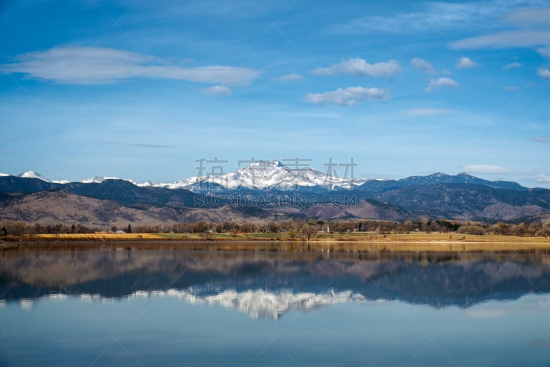 朗斯峰,山,倒影湖,麦景图湖,前山脉,科罗拉多州,美国,水平画幅,无人,户外