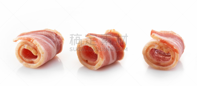 熏猪肉,白色背景,水平画幅,无人,开胃品,特写,肉,大特写,饮食,烟熏食品