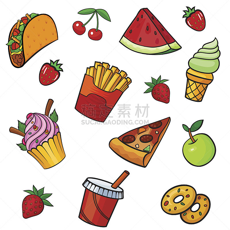 背景,波普风,冰淇淋,纺织品,樱桃,绘画插图,标签,尖利,卡通,苹果
