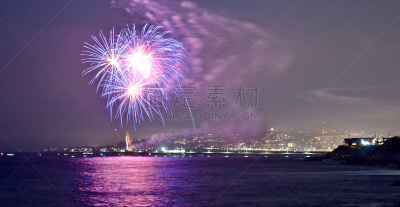 碧洋海滩,放焰火,美国,水平画幅,码头,美国国庆日,无人,旧金山海洋滩,户外,加利福尼亚