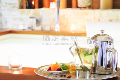 热水池浴,概念,茶壶,甘菊,浪漫,背景聚焦,情人节卡,客房服务,湿透