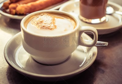 咖啡,吉事果,餐具,褐色,水平画幅,无人,烘焙糕点,组物体,特写,甜点心