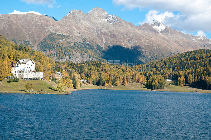 圣莫瑞兹,湖,瑞士,水,美,水平画幅,无人,早晨,夏天,户外