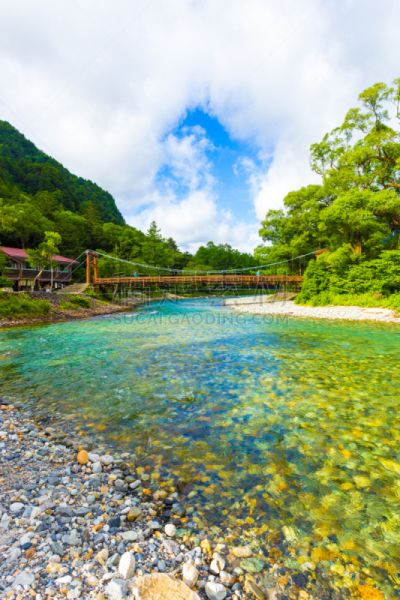 早晨,梓川,桥,v形,垂直画幅,水,天空,长野县,无人,日本阿尔卑斯山脉