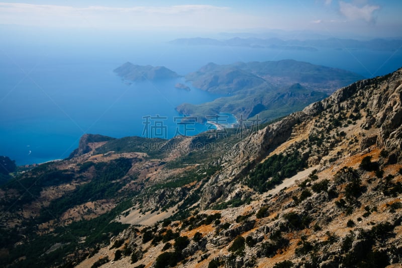 水,天空,美,水平画幅,无人,夏天,俄鲁丹尼斯,海滩,山,风景