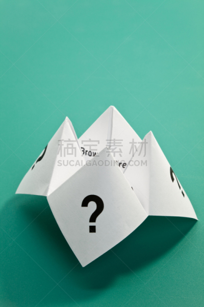 折纸算命,概念和主题,垂直画幅,不确定,手艺,问号,折纸工艺,彩色背景,概念,运气