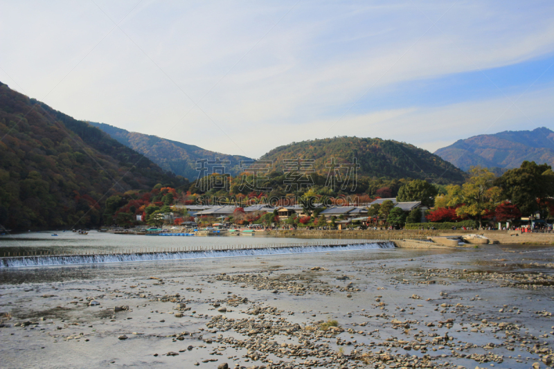 katsura,岚山,河流,京都府,前面,山,自然,水平画幅,秋天,无人