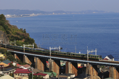 初级,分界线,自然,火车,水平画幅,地形,无人,日本,海洋,相模湾