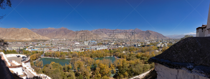 全景,布达拉宫,自然,天空,水平画幅,无人,户外,都市风景,山,亚洲