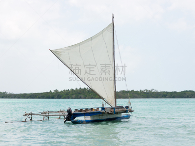 有帆船,海湾,天空,留白,水平画幅,无人,户外,图像,圣茂里斯,新喀里多尼亚