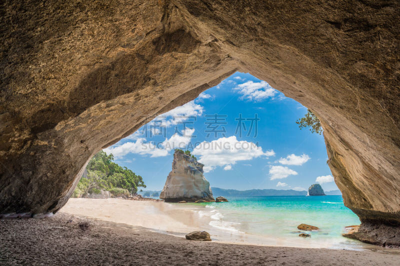 科罗曼德尔半岛,新西兰,新西兰北岛,电报机,海洋保护区,cathedral cove,定场镜头,自然拱,石灰石,洞穴