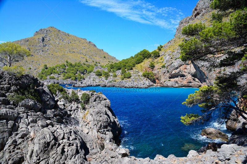 西班牙,马略卡,特拉华,湍急的,海湾,水,水平画幅,无人,蓝色,夏天