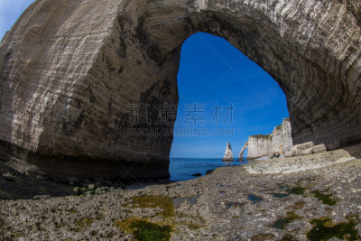 诺曼底埃特塔尔海滩,海岸线,悬崖,海滩,水平画幅,无人,2015年,户外,海洋,鹅卵石
