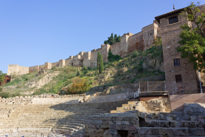 罗马风格,剧院,马拉加省,alcazaba,天空,水平画幅,山,墙,无人,块状