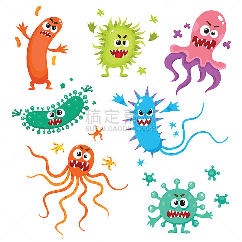 病毒,细菌,性格,人的脸部,丑陋,不卫生的,瘟疫,基因突变,微生物,怪物