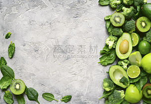 绿色,蔬菜,水果,多样,留白,素食,配方,石材,草,想法