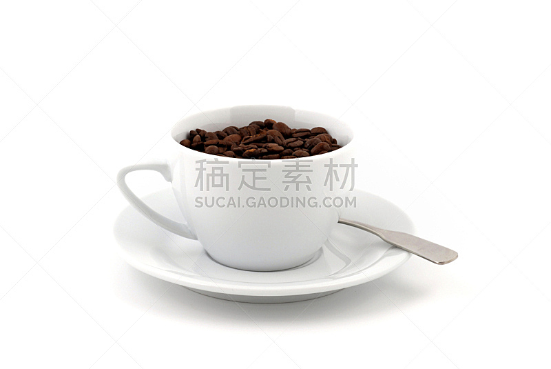 咖啡杯,烤咖啡豆,褐色,水平画幅,无人,白色背景,饮料,塞满了的,充满的,前面