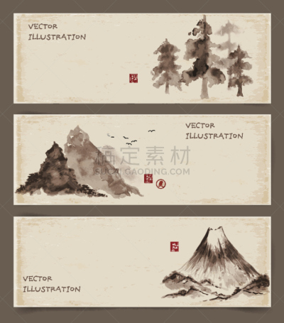 墨水,山脉,动物手,松树,烟灰墨,水墨画,亚洲,自然,符号