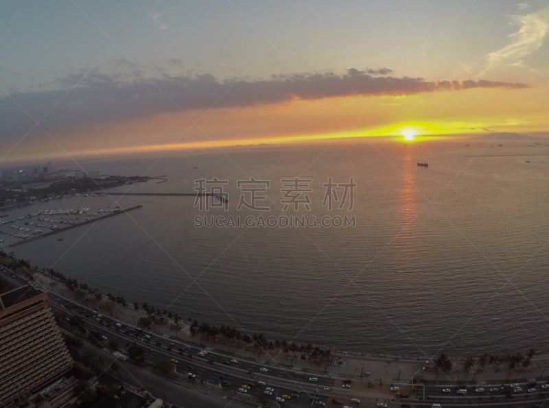 马尼拉海湾,林荫大道,办公室,水,天空,水平画幅,高视角,半空中,交通,早晨