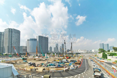 建筑工地,水平画幅,无人,日本,户外,建筑材料,移动式起重机,汽车,风景,摩天大楼