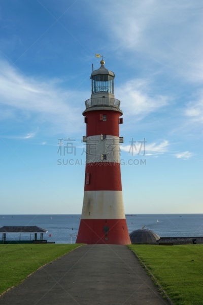 灯塔楼,红色,普里茅思,白色,垂直画幅,天空,英格兰,旅行者,夏天,户外