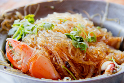 螃蟹,细面条,餐具,水平画幅,椒类食物,海产,餐饮服务职业,泰国,开胃酱,现代