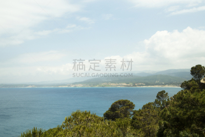 突尼斯,地中海,海岸线,天空,水平画幅,山,无人,夏天,户外,棕榈树