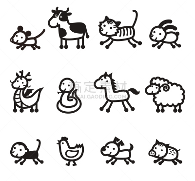 十二生肖,动物,计算机图标,12点整,绘画插图,新年,羊年,符号,鸟类,猴子