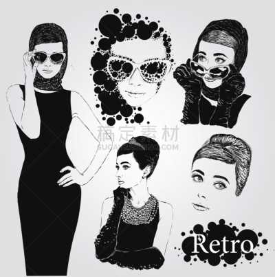 看,女人,时尚,50年代风格,小黑裙,垂直画幅,美,青少年,绘画插图
