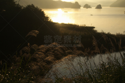 早晨,秋元湖,自然,福岛里,水平画幅,地形,无人,日本,户外,湖