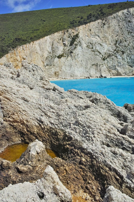 希腊,海滩,全景,波尔图卡特斯基海滩,莱夫卡斯,垂直画幅,水,天空,度假胜地,沙子