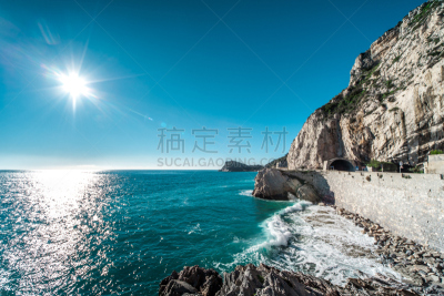 菲纳莱利古雷,海滩,水,天空,水平画幅,山,无人,夏天,户外,石头