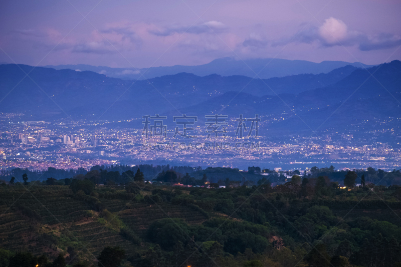 曙暮光,城市,圣何西哥斯达黎加,圣何塞,波阿斯火山,伯斯国家公园,哥斯达黎加,黄昏,天空,水平画幅