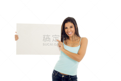 留白,拉美人和西班牙裔人,布告栏,空白的,女人,幸福,拿着,布告,美