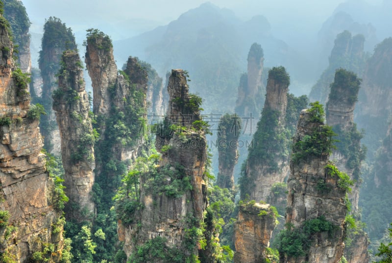 自然,地形,中国,武陵源,张家界,湖南省,喀斯特,水平画幅,无人,夏天