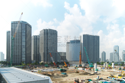 建筑工地,水平画幅,无人,日本,户外,建筑材料,移动式起重机,汽车,风景,摩天大楼