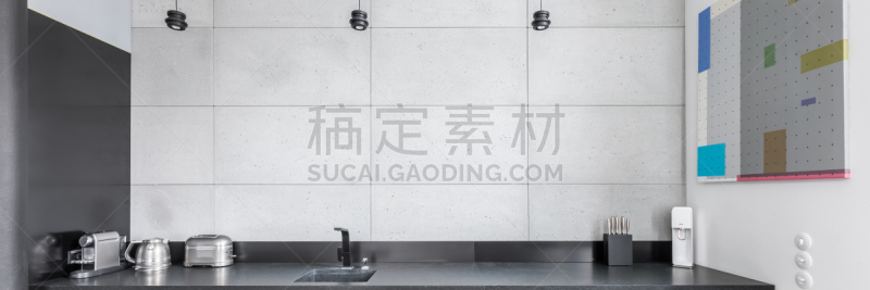 花岗岩,厨房,刀架,咖啡机,多士炉,壶,头球,天花板,新的,家具