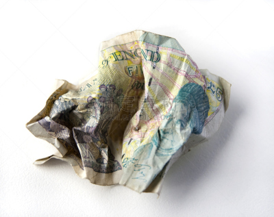 弄皱的,过时的,伊丽莎白弗莱,英格兰银行,企业停业,中央银行,碾碎了的,英镑符号,垃圾,水平画幅