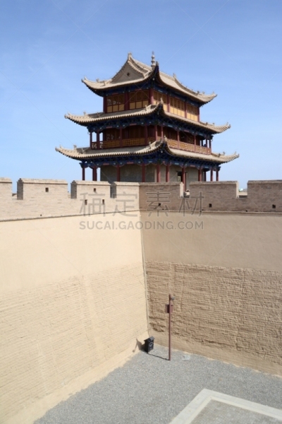 要塞,甘肃省,嘉峪关市,垂直画幅,天空,无人,当地著名景点,东亚,户外,大门