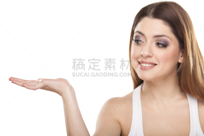 一个物体,女人,白色背景,拿着,表现积极,平衡折角灯,留白,彩妆,仅成年人,想法