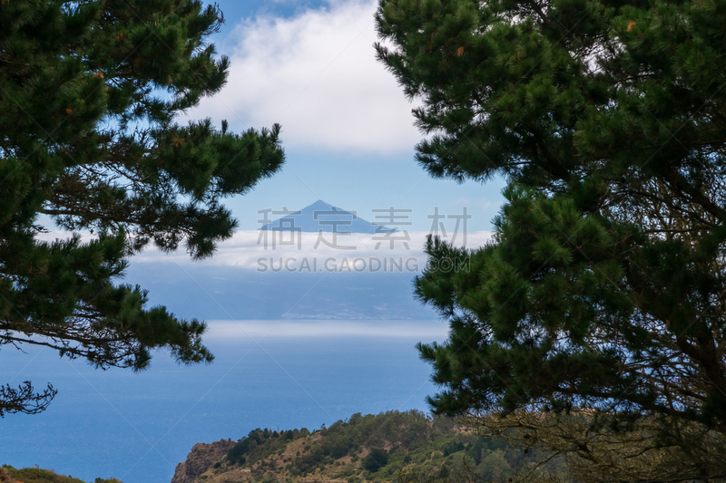 皮可德泰德山,水平画幅,绿色,地形,无人,蓝色,火山地形,大西洋群岛