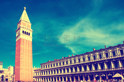 宫殿,圣马可大钟塔,圣马克广场,公爵宫总督宫,天空,威尼托大区,水平画幅,古老的,旅行者
