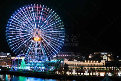 横滨,夜晚,冬天,日本,右外野手,横滨海湾大桥,横滨地标大厦,横滨高速铁路,摩天轮,游乐园