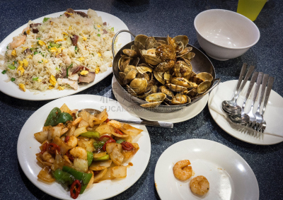 晚餐,中国食品,蛤蚌,酸味,牡蛎,明虾,深的,虾,辣椒,椭圆形