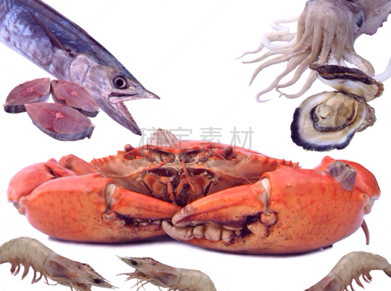 海产,背景,餐具,格子烤肉,水平画幅,墨鱼,明虾,鲭鱼,泰国,锯缘青蟹