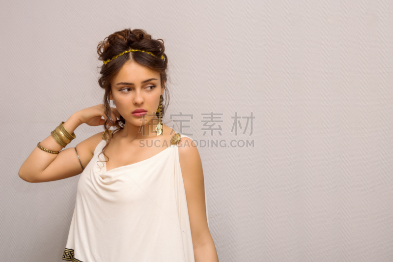 宽外袍,留白,青年人,白色,女人,古董,注视镜头,看,自然美