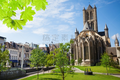 都市风景,根特,夏天,天空,美,水平画幅,圣尼古拉斯,建筑