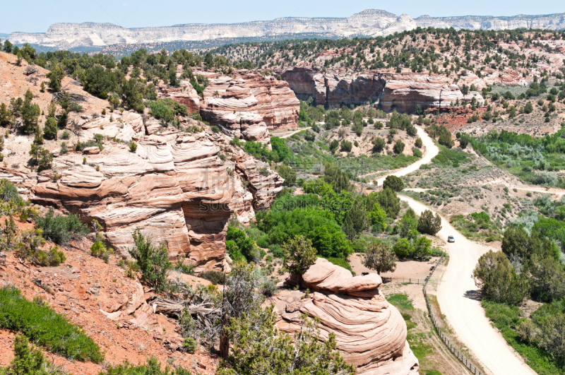 犹他,土路,汽车,峡谷,艾丝卡兰迪峡谷,escalante,山艾树,畜栏,水平画幅,无人