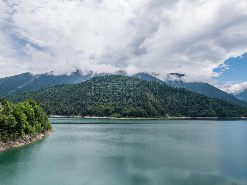 湖,巴伐利亚,山,德国,sylvenstein lake,水,天空,水平画幅,云,无人