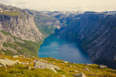 恶魔之舌,夏天,山,地形,全景,自然美,挪威,voringsfossen,埃德峡湾,奇迹石